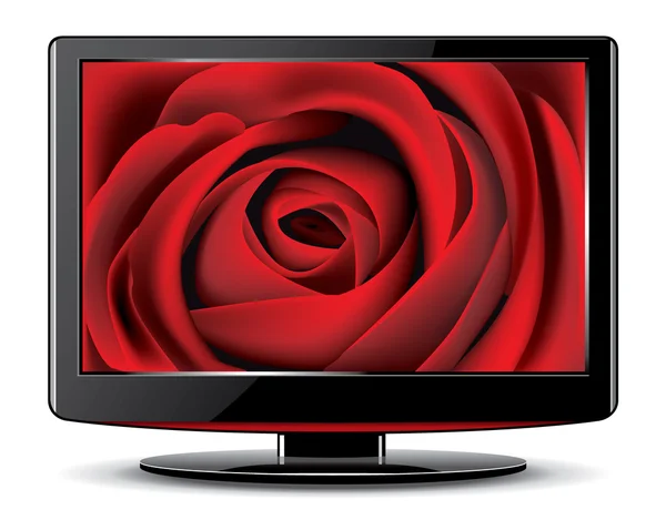 Red rose on monitor screen — Stok Vektör