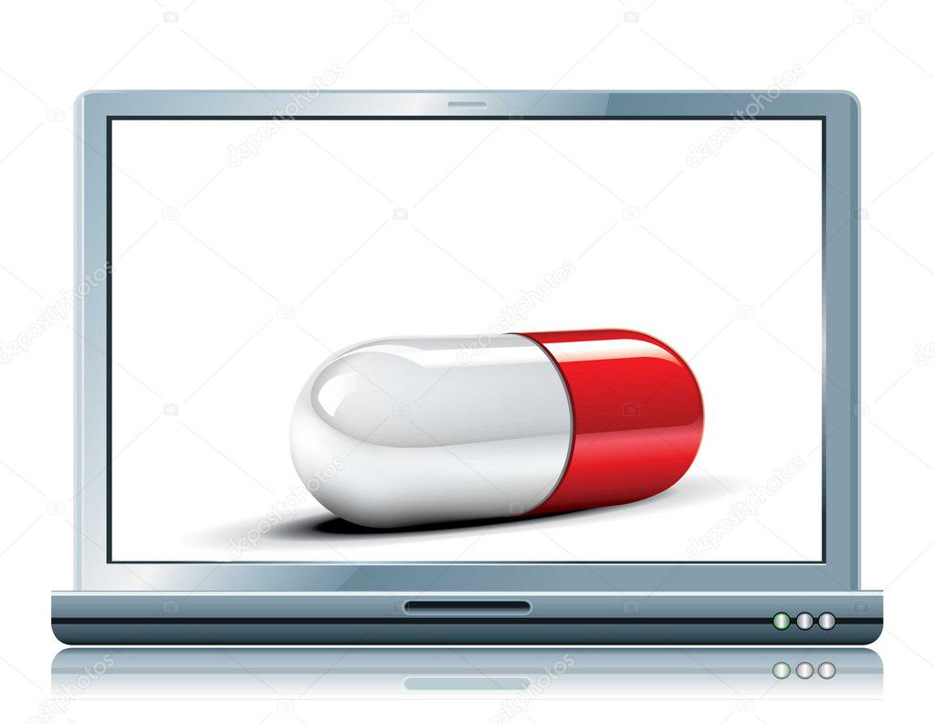 Laptop with pills on a screen