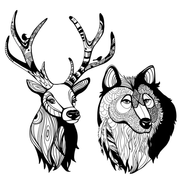 Deer and wolf — Stock Vector