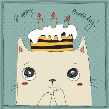 şirin kedi, happy doğum günü kartı