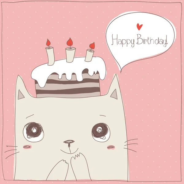 Cute cat, happy birthday card — Stock Vector