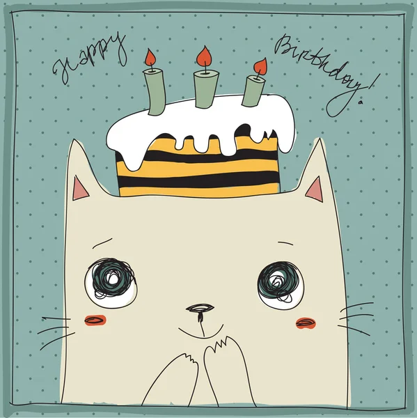 Lindo gato, feliz tarjeta de cumpleaños — Archivo Imágenes Vectoriales