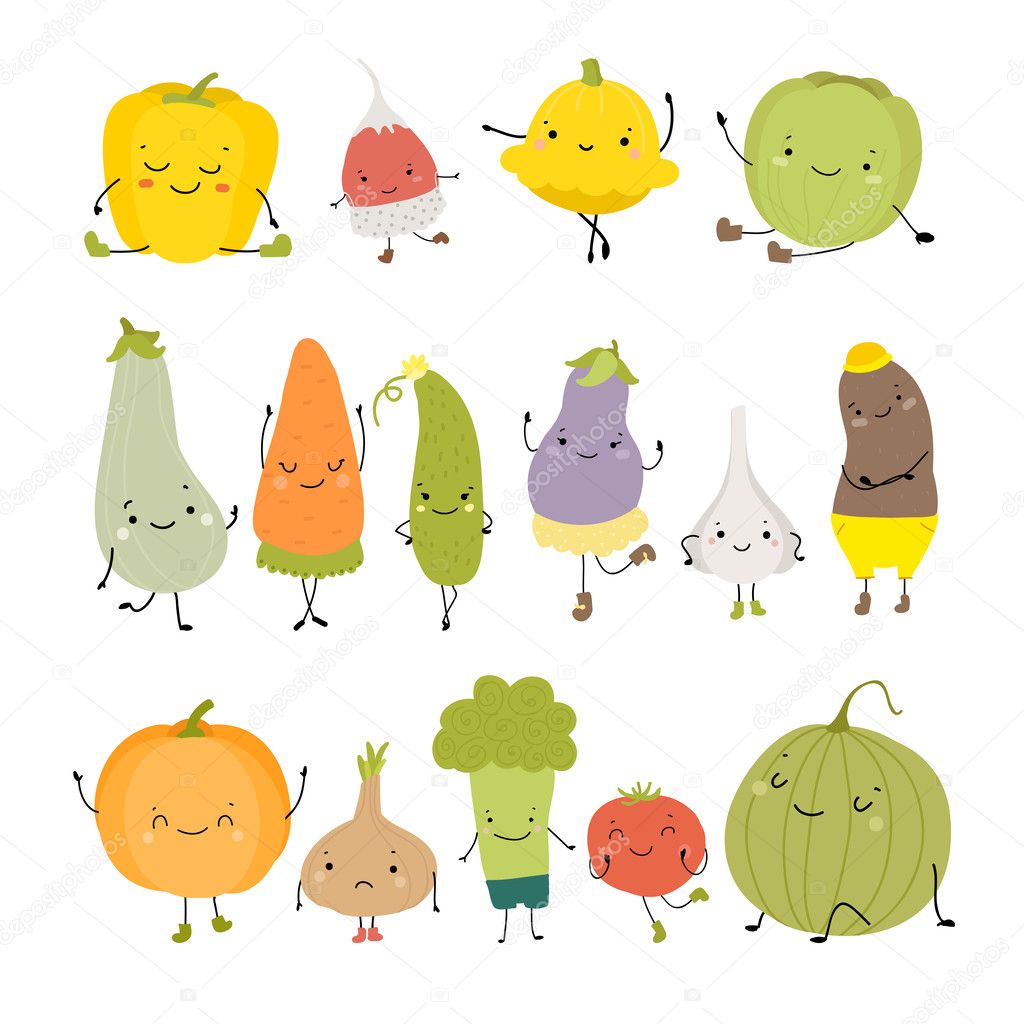 Cartoon Vector Illustration of Funny Vegetables Food