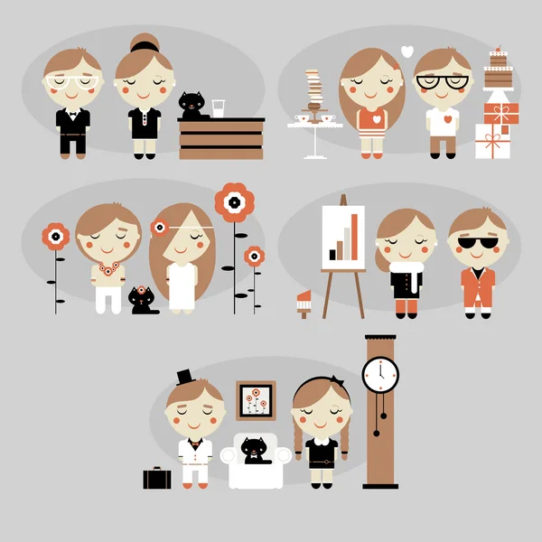 Ilustración del hombre y la mujer en vector. conjunto — Vector de stock