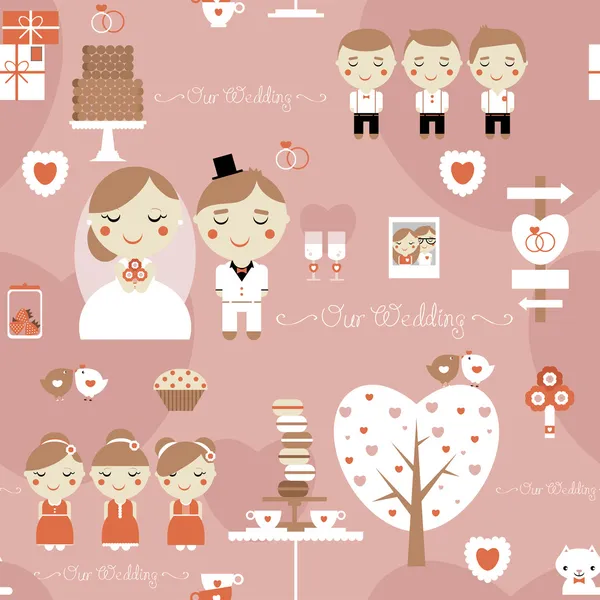 Seamless pattern of cute wedding — Stock Vector