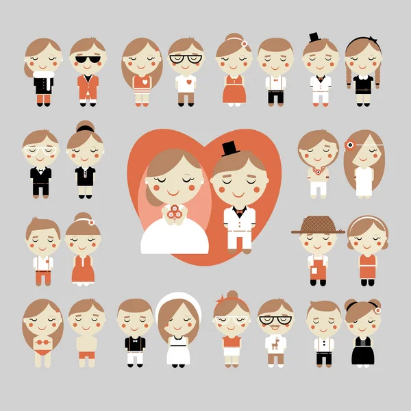 Cute vector set of wedding, love and sweets — Stock Vector