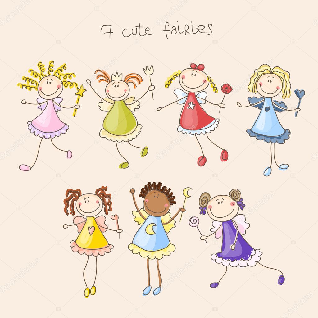 Seamless cute fairies illustration decorative background pattern