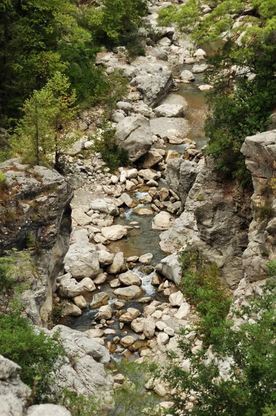 Vista sobre las rocas en el arroyo de montaña — Foto de Stock