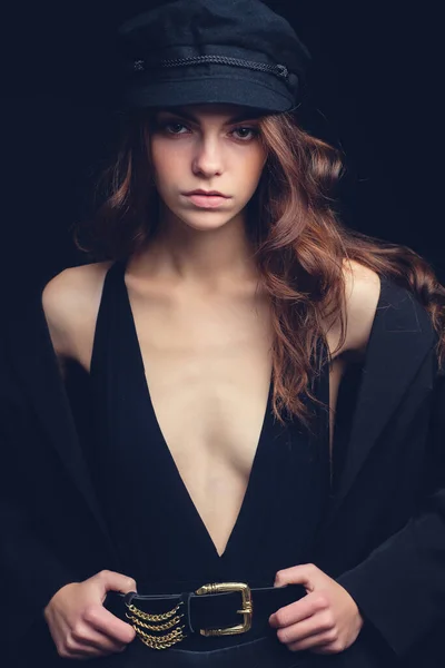 Dokonalý Portrét Ženy Krása Sexy Brunetka Model Fena Krásnou Pletí — Stock fotografie