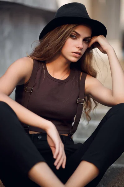 Closeup Moda Femeie Portret Tineri Destul Modă Fată Care Pozează — Fotografie, imagine de stoc