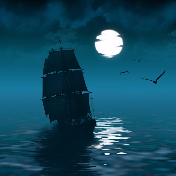 Ship sailing and the moon — Stock Photo, Image