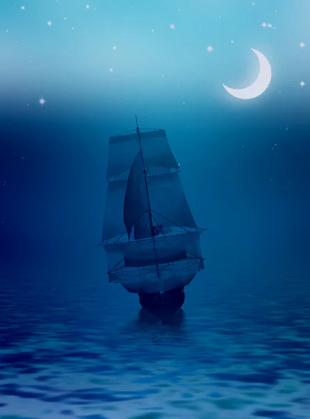 在晚上的帆船 — 图库照片