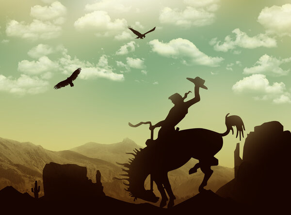 Silhouette cowboy with horse