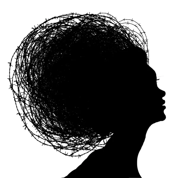 Woman head with hair from barbed wires — Stock Photo, Image