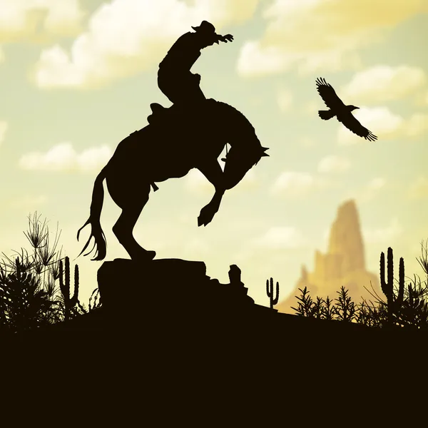 Silhouette Cowboy mit Pferd — Stockfoto