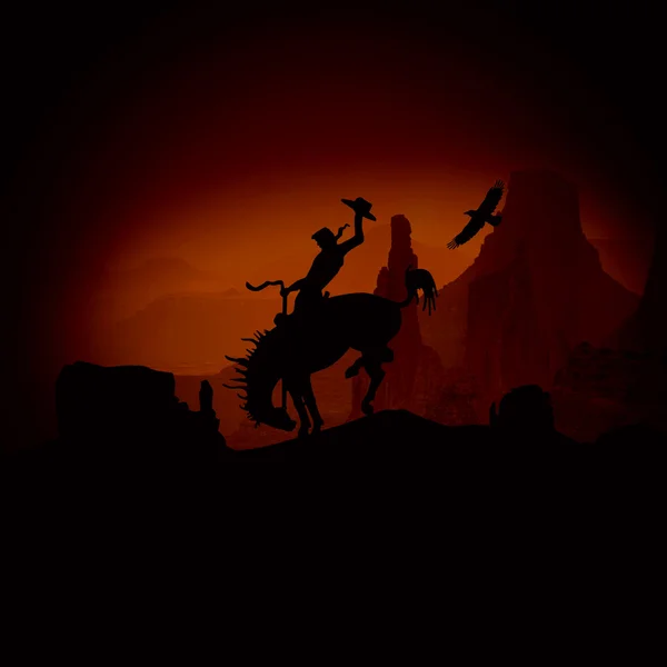 Silhouette cowboy with horse — Stock Photo, Image