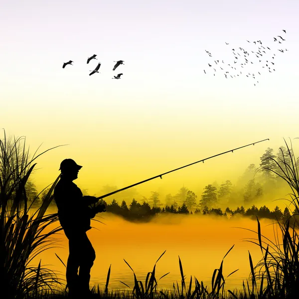 Silueta de pescador Imagen De Stock