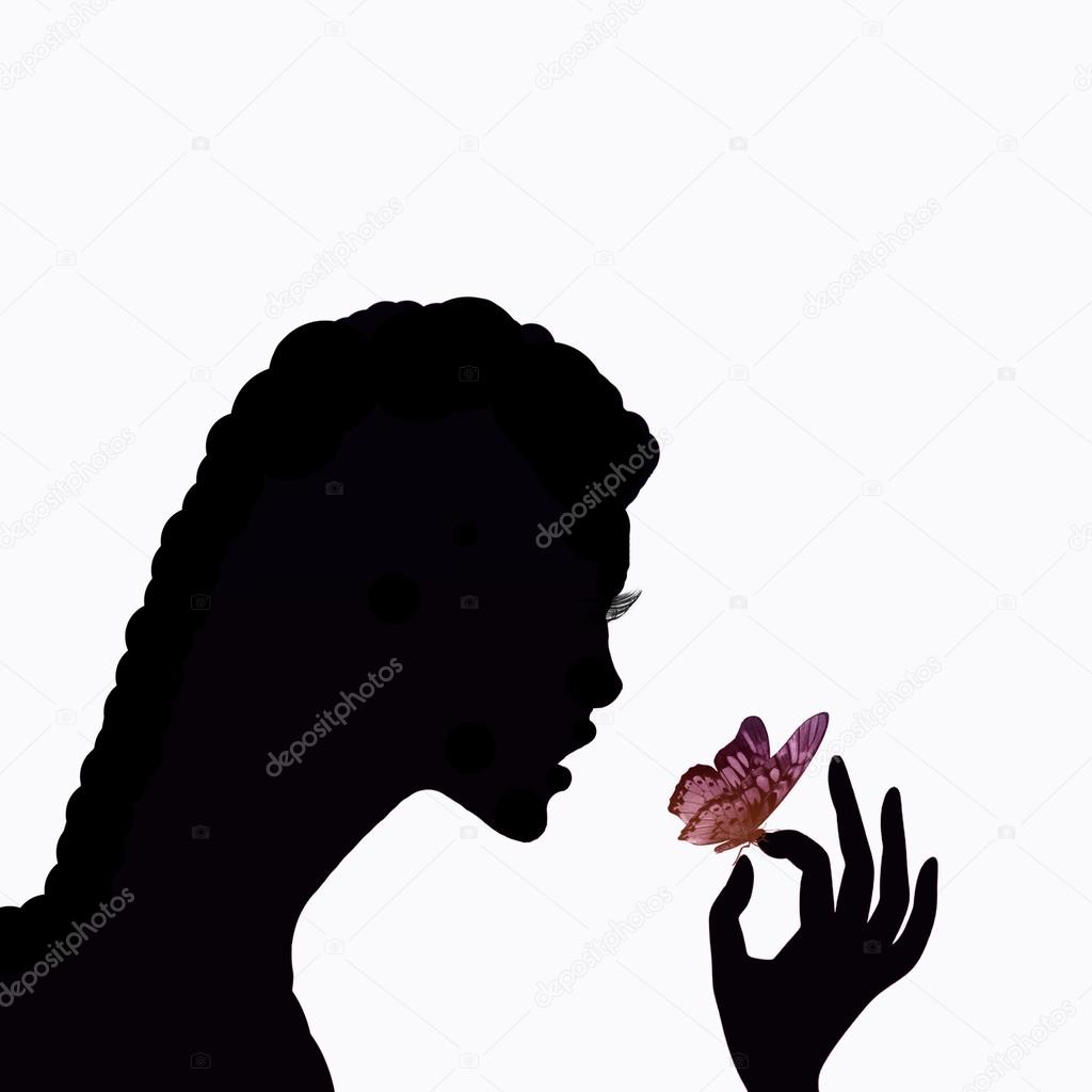 Profile woman silhouette with butterfly