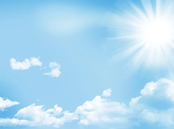 Błękitne niebo ze słońcem i pięknymi chmurami — Zdjęcie stockowe