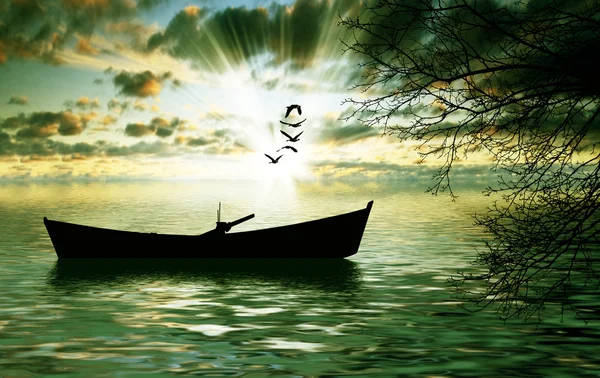 Boat and beautiful landscape — Stock Photo, Image