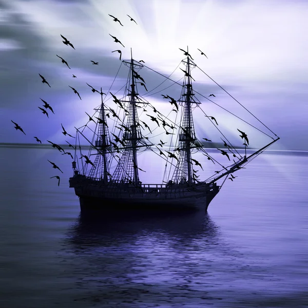Loď na moři — Stock fotografie