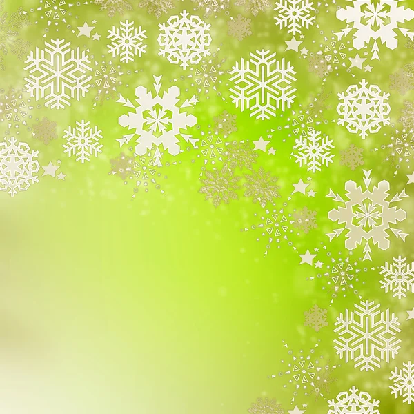 Fondo verde de Navidad con copos de nieve — Foto de Stock