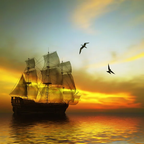 Zeilboot tegen zee landschap — Stockfoto