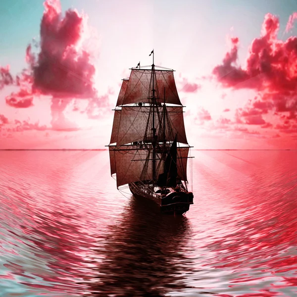 Sailboat against  beautiful landscape — Stock Photo, Image