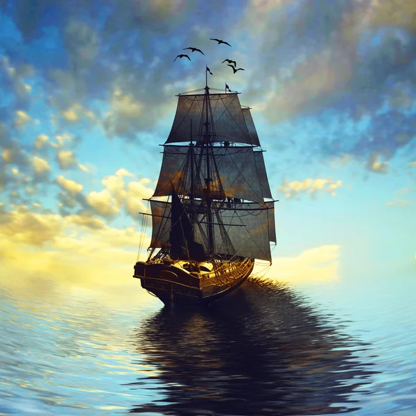 Segelboot gegen schöne Landschaft — Stockfoto