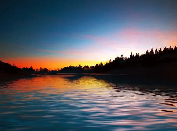 Пейзаж с восходом солнца над рекой — стоковое фото