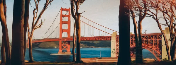 Der Park Der Golden Gate Bridge Imitation Von Ölgemälden Illustration — Stockfoto
