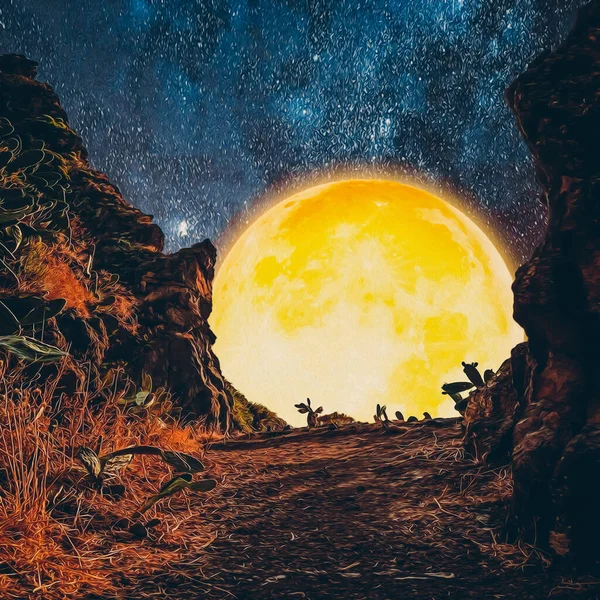 Wielki Księżyc Klifie Imitacja Malarstwa Olejnego Ilustracja — Zdjęcie stockowe