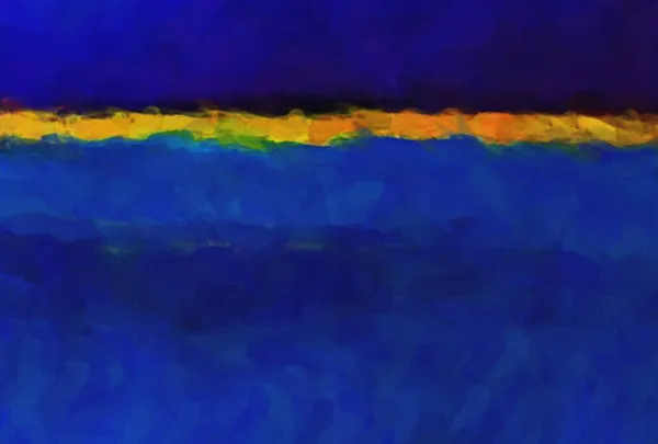 Abstração Azul Com Uma Faixa Horizontal Amarela Óleo Sobre Tela — Fotografia de Stock