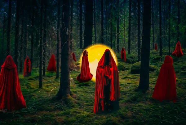 森と火の玉の番人だ 3Dイラスト 油絵の模倣 — ストック写真