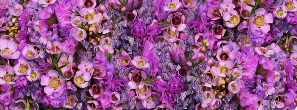 Uno Sfondo Piccoli Fiori Rosa Illustrazione Imitazione Della Pittura Olio — Foto Stock