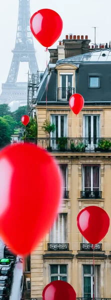 Vörös Lufik Párizs Utcái Illusztráció Olajfestmény Utánzása — Stock Fotó