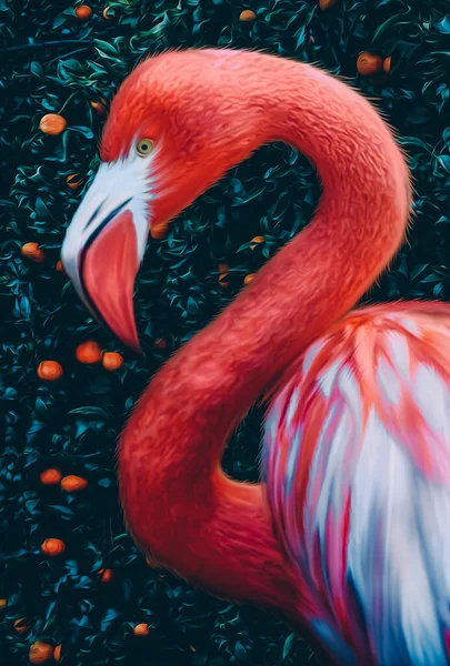 Flamingos Jardim Mandarim Ilustração Imitação Pintura Óleo — Fotografia de Stock