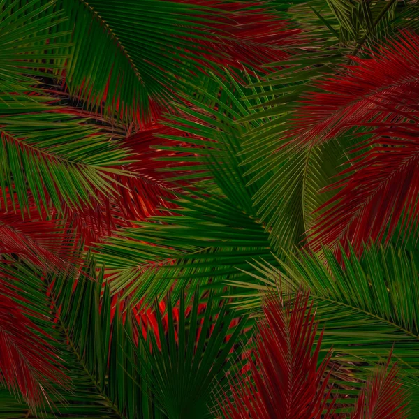 Κόκκινα Και Πράσινα Φύλλα Φοίνικα Απεικόνιση Απομίμηση Ελαιογραφίας Εικόνα Αρχείου