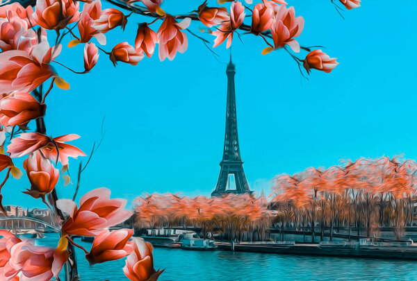 Magnolia Gardens Bloom Paris Illustration Imitation Oil Painting Royalty Free Stock Photos