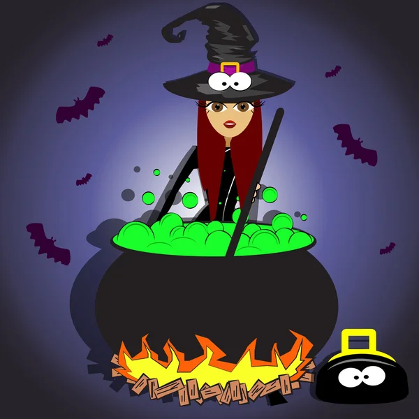 Mulher disfarçada de bruxa na noite de Halloween — Vetor de Stock