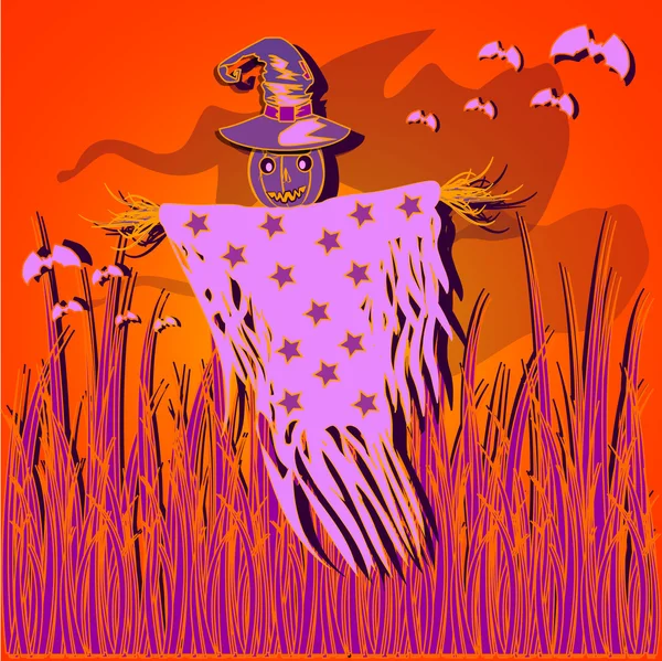 Heks scarecrow nacht — Stockvector