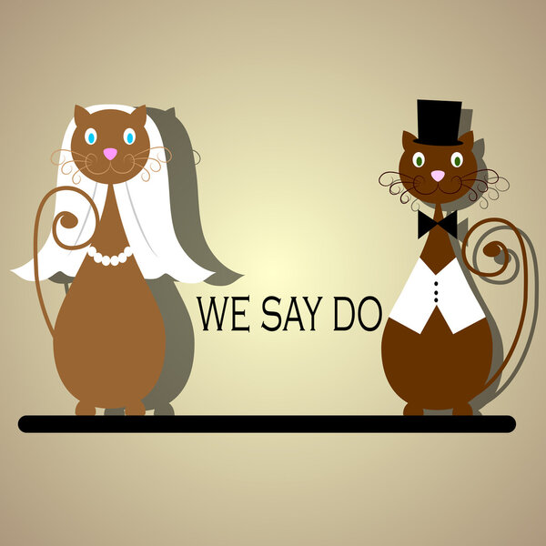 Two cats with marriage dress, vintage background.