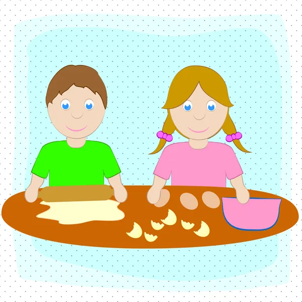 Special children couple preparing dough — Stock Vector