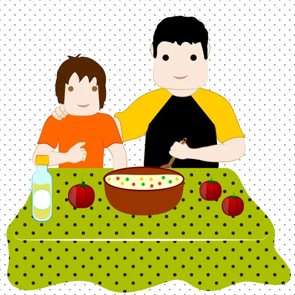 Husbands couple making a breakfast — Stock Vector