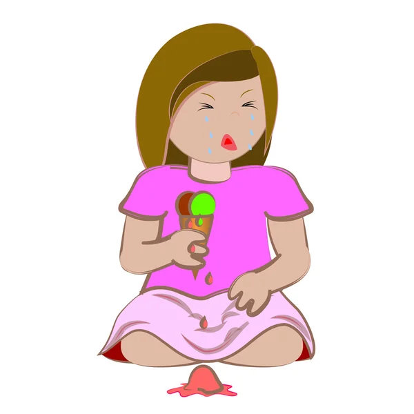 Menina chorando por seu sorvete derretido — Vetor de Stock