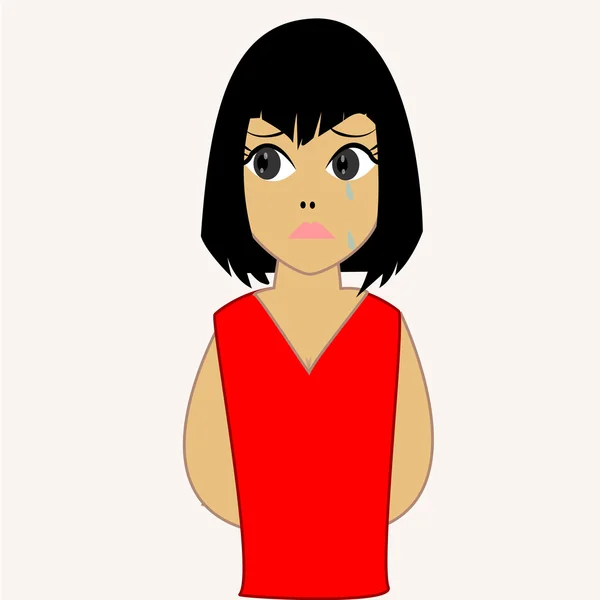 Fille en chemisier rouge, regardant vers le côté avec un visage triste — Image vectorielle