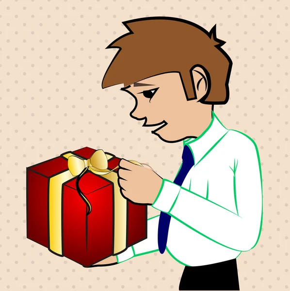 Genç adam bir hediye kutusu holding — Stok Vektör