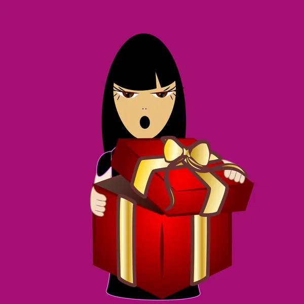 Mujer atrapada con su regalo , — Vector de stock