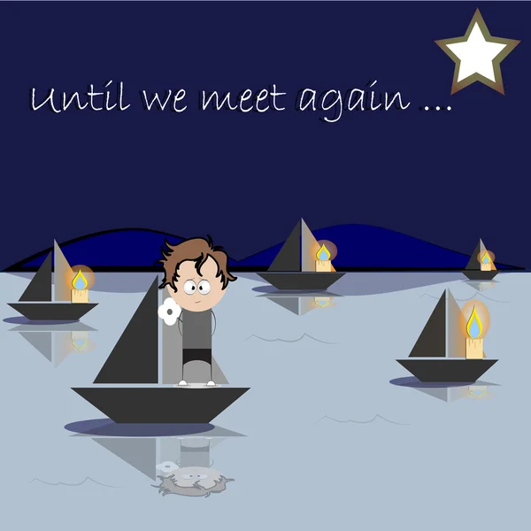 Barcos con velas dando un adiós — Vector de stock