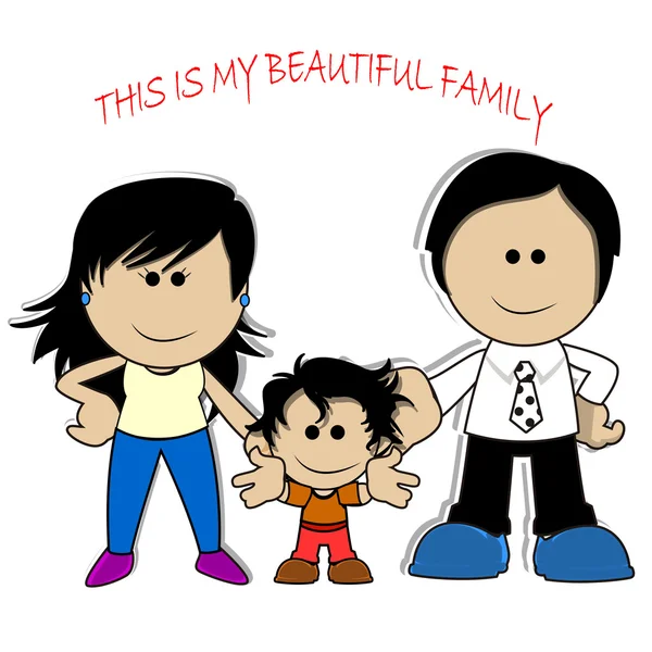 Famille Caucasica, tout sourire et heureux, fond blanc . — Image vectorielle
